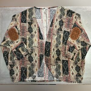 Adele B Petite 1X Cardigan‎ 3/4 Sleeve With Elbow Patches Women’s